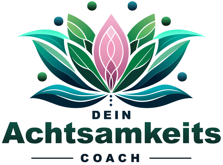 Logo - Dein Achtsamkeitscoach mit einer Lotusblüte und bunten Akzenten.